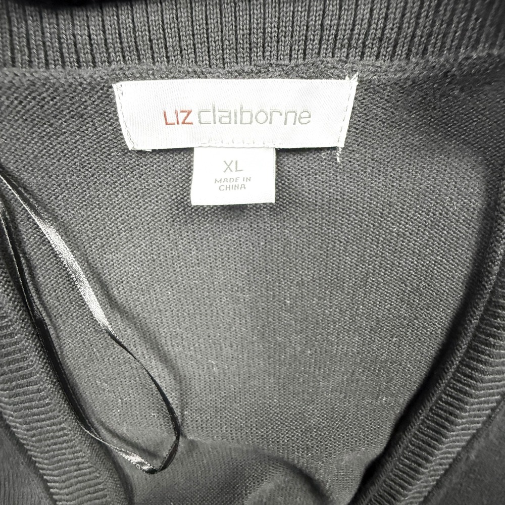 Liz Claiborne Womens XL Black Button Front V-Neck Cardigan Sweater Pockets - Picture 6 of 8